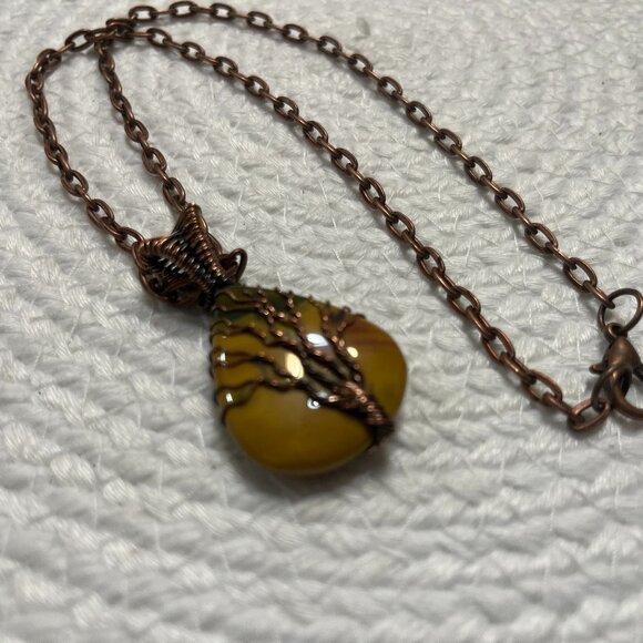 Rustic MOOKAITE Handmade COPPER WIRE-WRAPPED TREE Pendant/Chain #54D - Picture 1 of 3